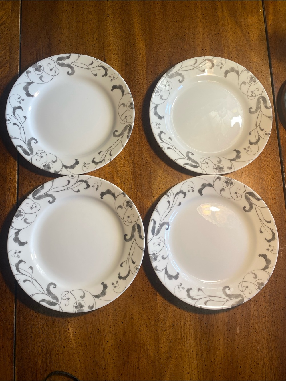Corelle Faenza 8.5”Salad Plates with Gray Scroll Border - Set of 4